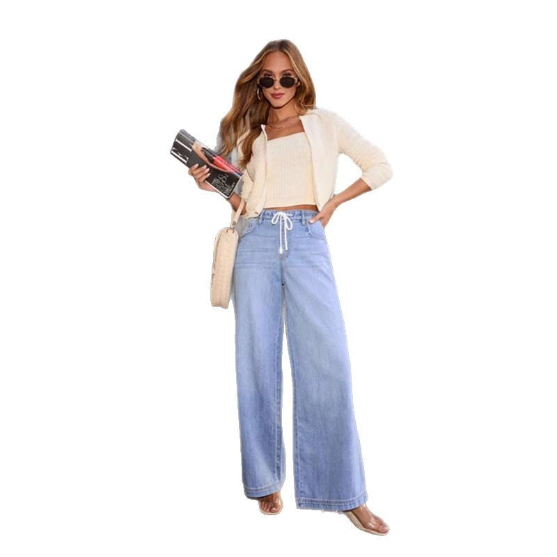 Damen Weite Jeanshose mit elastischem Bund und Kordelzug EB