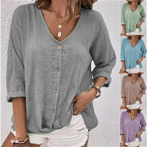 Damen lässige Bluse mit Knopfdetail und weitem Schnitt EB