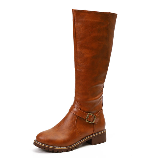 Damen Modische Stiefel mit eleganter Schnalle und robustem Profil EB
