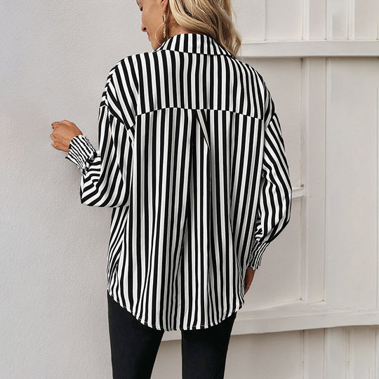 Damen gestreifte Bluse im lässigen Oversized-Stil EB