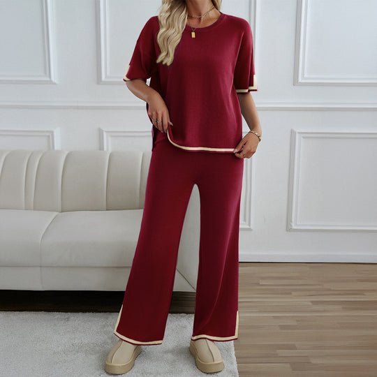 Damen Lässiges Zweiteiliges Set mit Weitem Schnitt und Goldakzenten EB