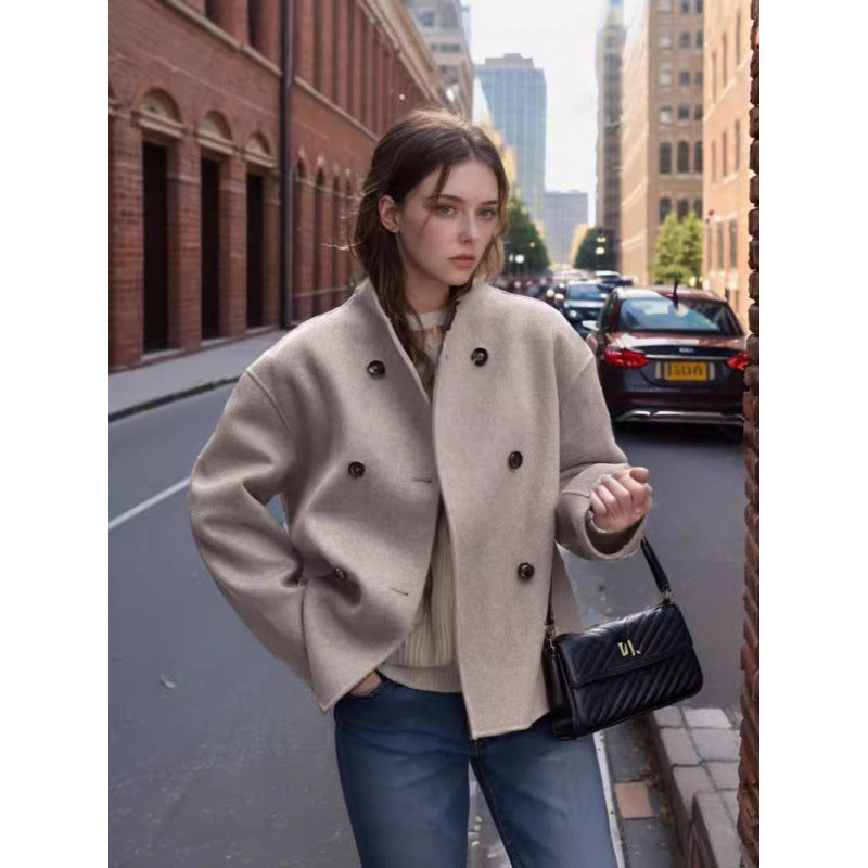 Damen Modische Doppelreihige Wolljacke mit zeitgenössischem Schnitt EB