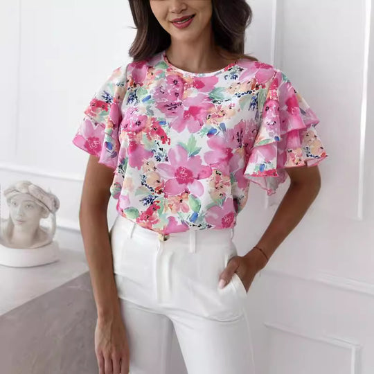 Damen Bluse mit Volants und floralem Muster EB