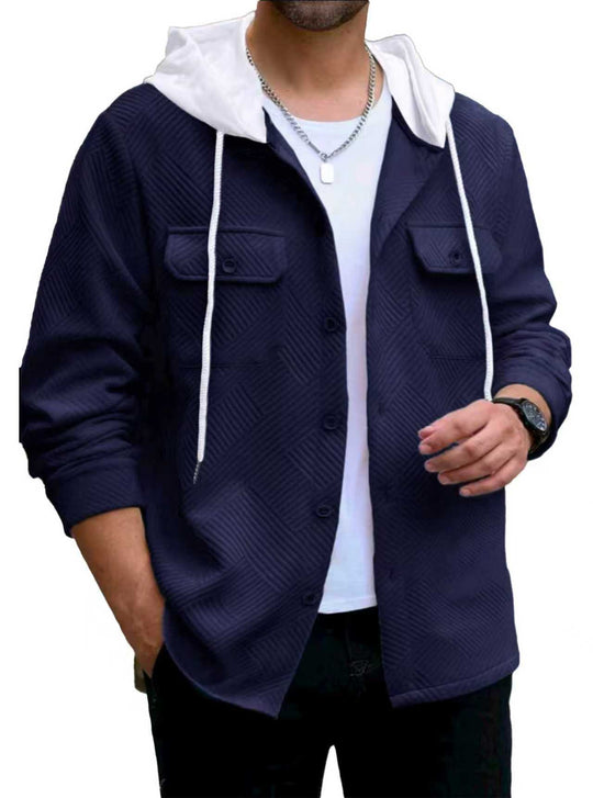 Herren nan strukturierte Overshirtjacke mit gesteppter Diagonalstruktur, Kontrastkapuze und aufgesetzten Brustklappen EB