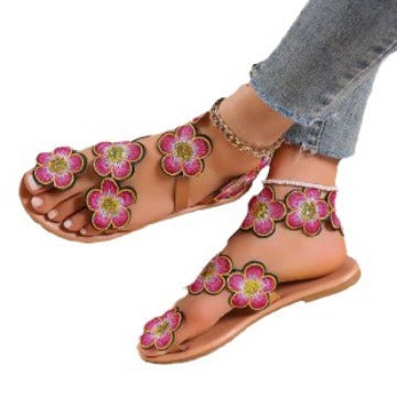 Damen Modische Sandalen mit floralen Applikationen EB