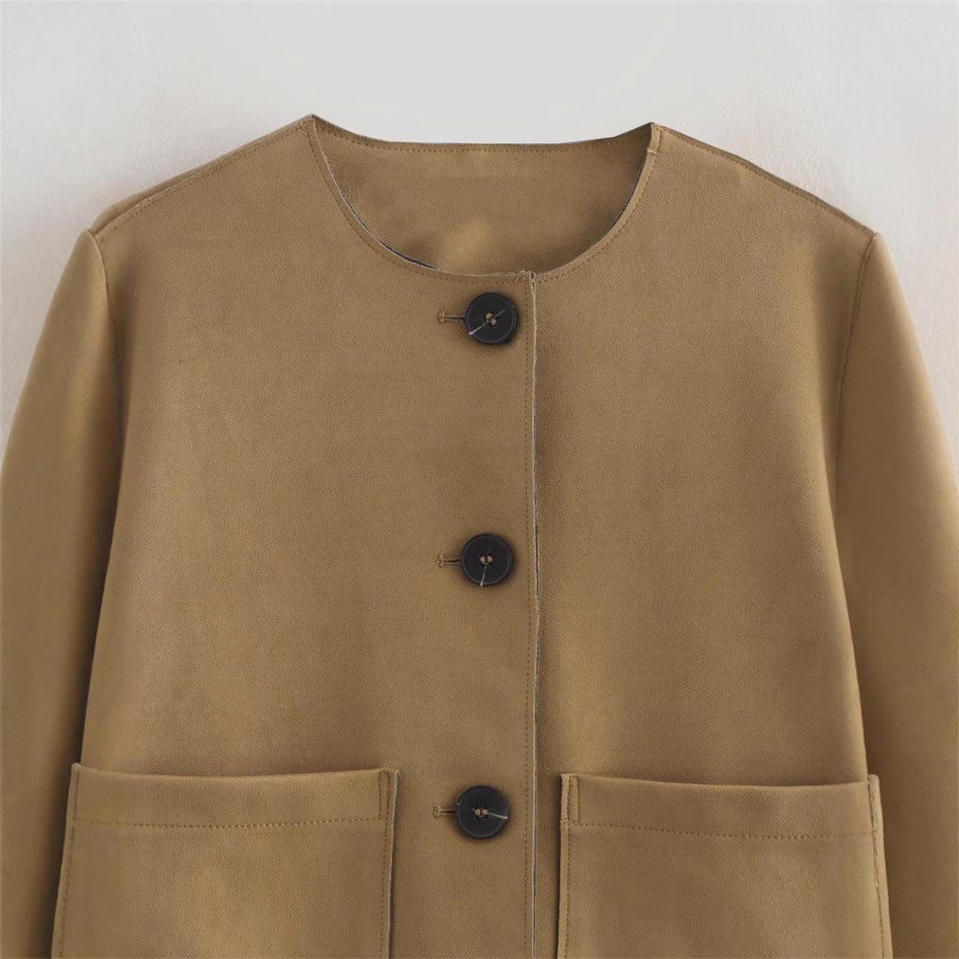 Damen lässige Kurzjacke mit praktischen Taschen EB