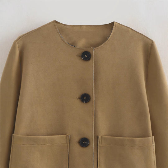 Damen lässige Kurzjacke mit praktischen Taschen EB