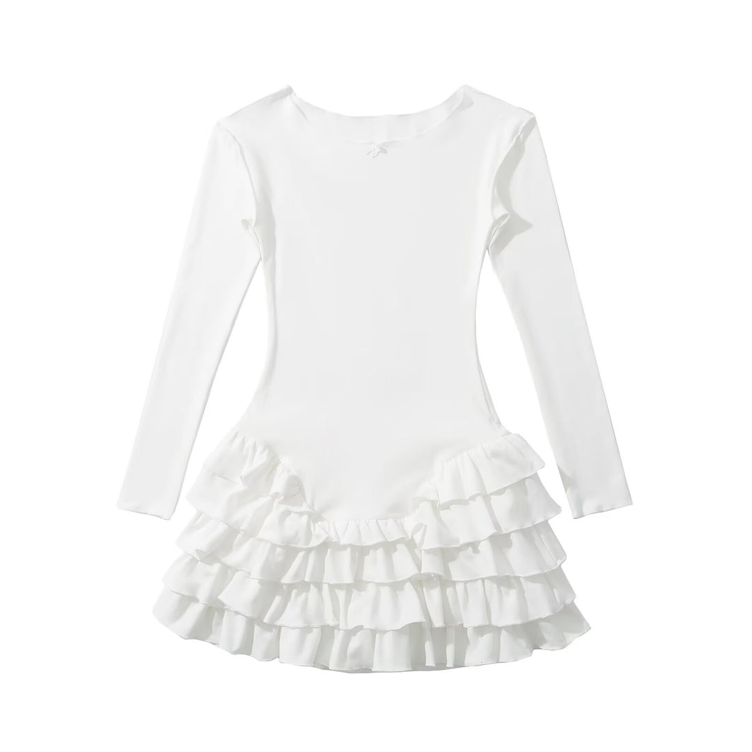 Damen Ballettkleid mit Rüschensaum und langen Ärmeln EB