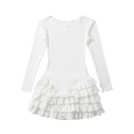 Damen Ballettkleid mit Rüschensaum und langen Ärmeln EB
