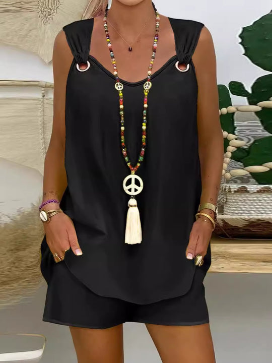 Damen Sommeroverall mit praktischen Taschen und Bindegürtel EB