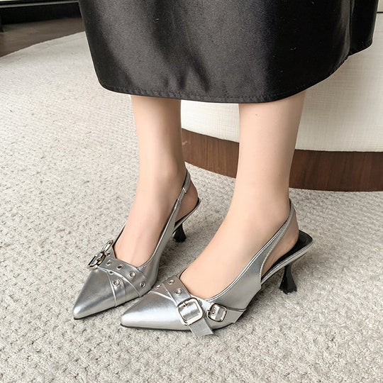 Damen Slingback-Pumps mit quadratischem Absatz und Schnallenakzent EB