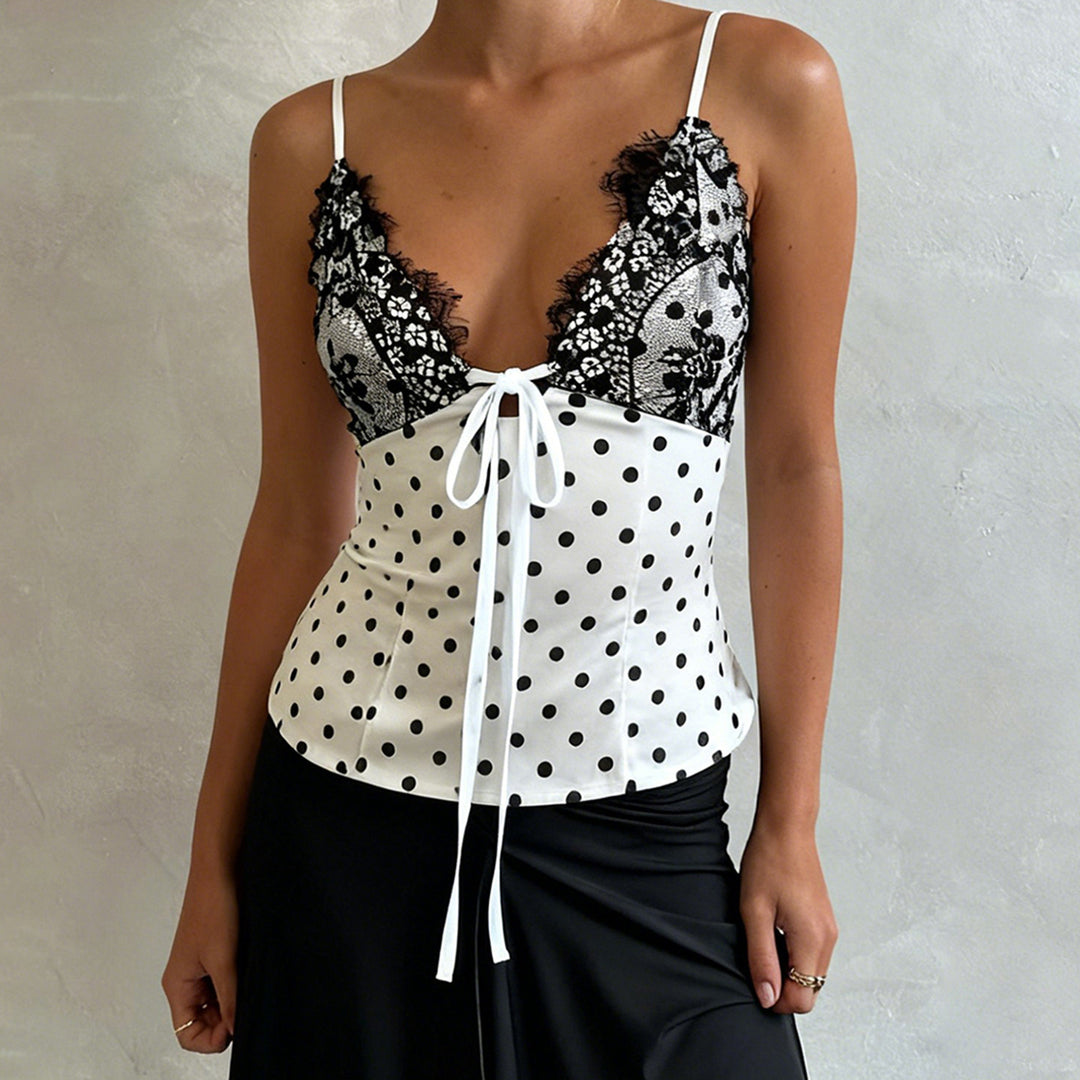 Damen Sexy Spitzen-Trägertop mit gepunktetem Design EB