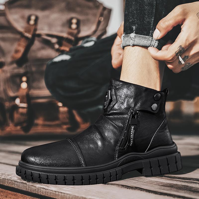 Damen Stiefeletten aus hochwertigem Leder mit robustem Profil und funktionalem Reißverschluss EB