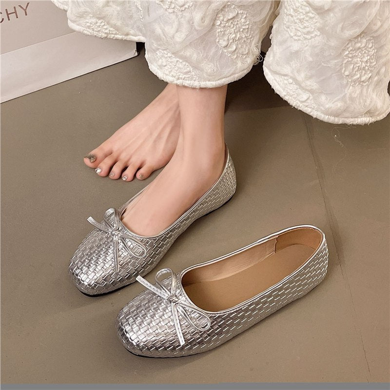 Damen Ballerinas mit zierendem Schleifendetail und elegante Gewebestruktur EB