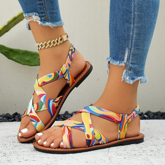 Damen Modesandalen mit buntem Riemendesign EB
