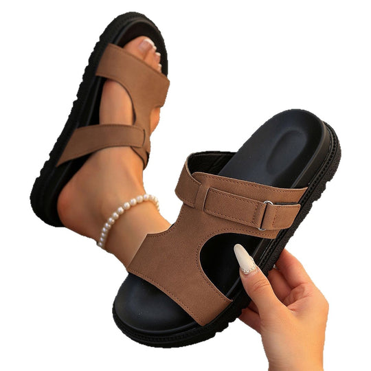 Damen Zehentrenner-Sandalen mit modischer Schnallenapplikation und rutschfester Sohle EB