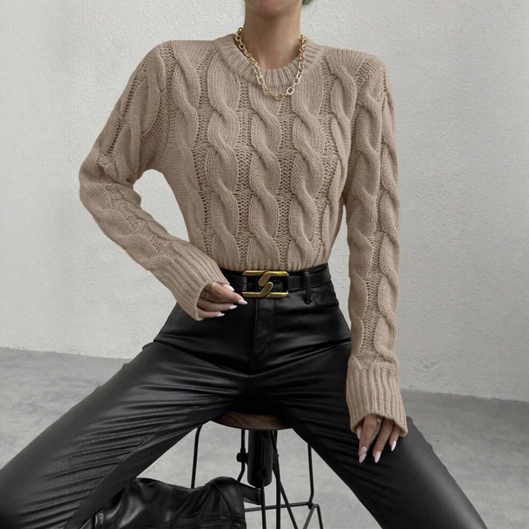 Damen Feiner Zopf‑Strickpullover mit Rundhals und gerippten Bündchen EB