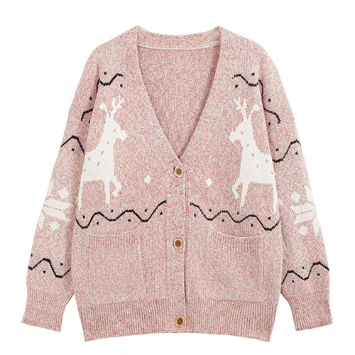 Damen Gemütlicher Cardigan mit Rentier-Motiv und Taschen EB