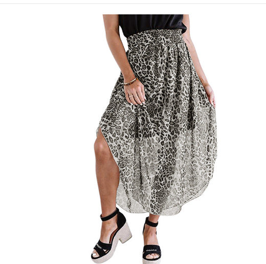 Damen Luftiger Maxirock mit asymmetrischem Saum im Leopardenmuster EB