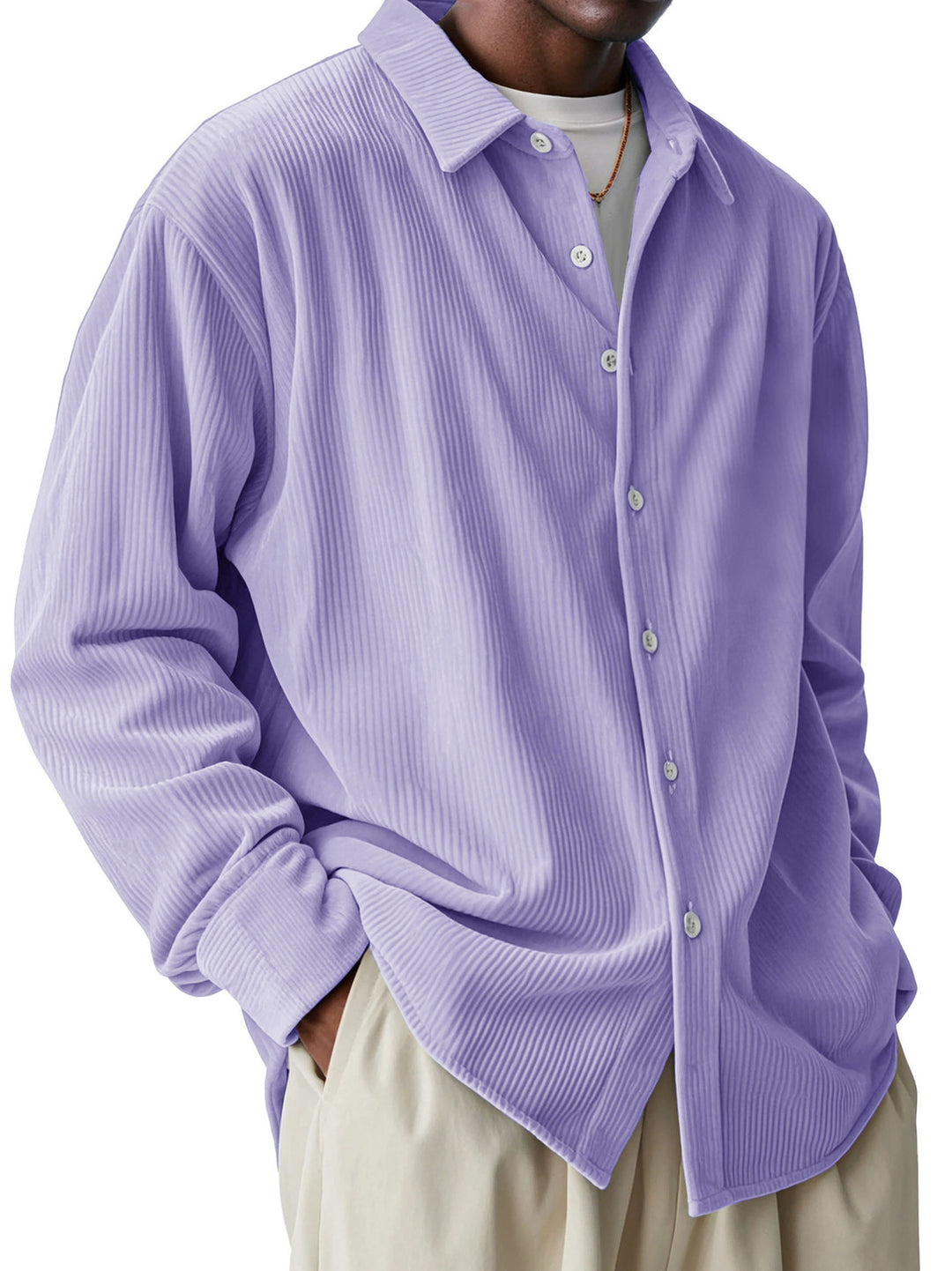Herren nan oversized Kordhemd mit feiner Rippenstruktur und Relaxed-Fit EB