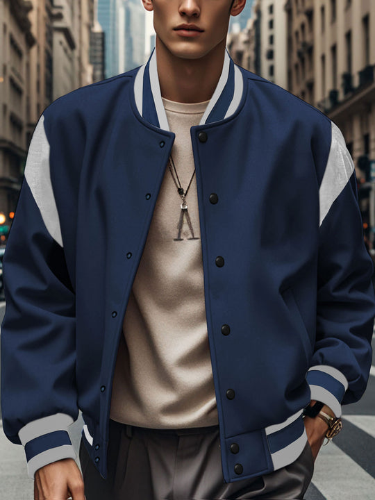 Herren nan leichte Collegejacke im Varsity-Look mit Druckknopfverschluss Rippbündchen und Kontrast-Schulterbesatz EB