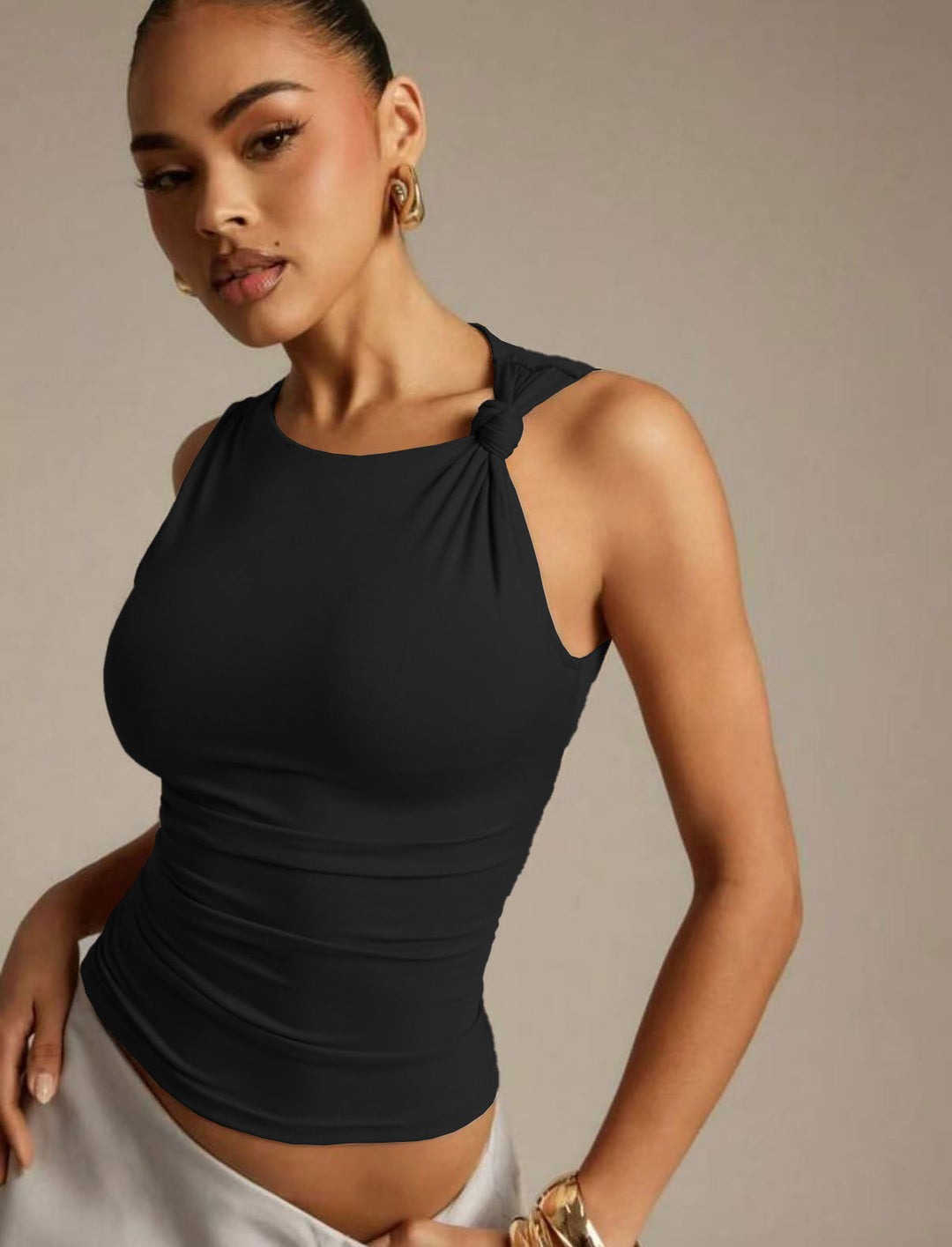 Damen Elegantes Oberteil mit Knoten-Detail und figurbetontem Schnitt EB