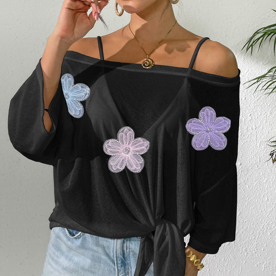 Damen lässiges Oberteil mit floralem Design und seitlichem Knoten EB