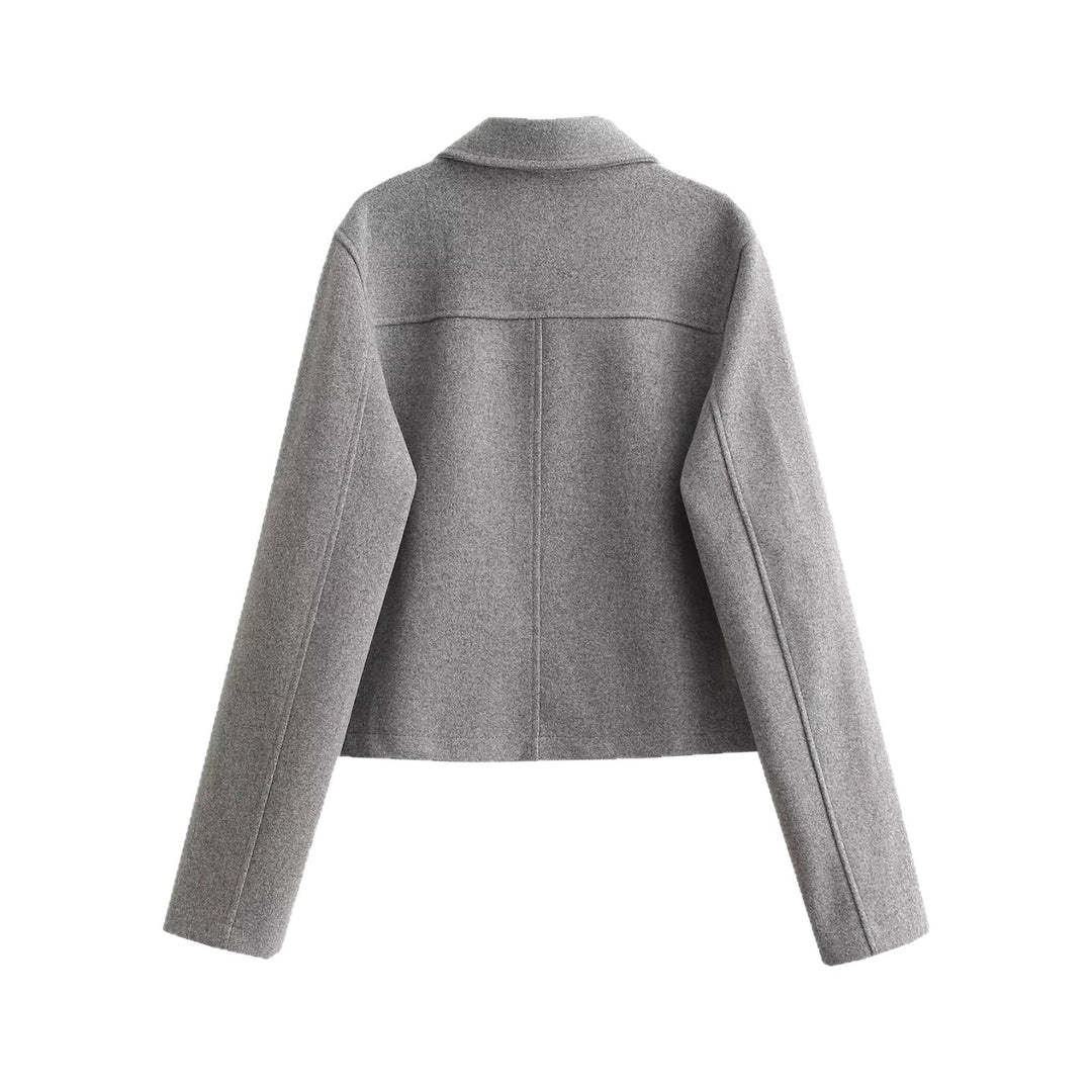 Damen Kurztaillierte Wolljacke mit Zierknöpfen und Pattentaschen EB