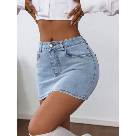 Damen Denim Minirock mit eleganten Schnürdetails EB