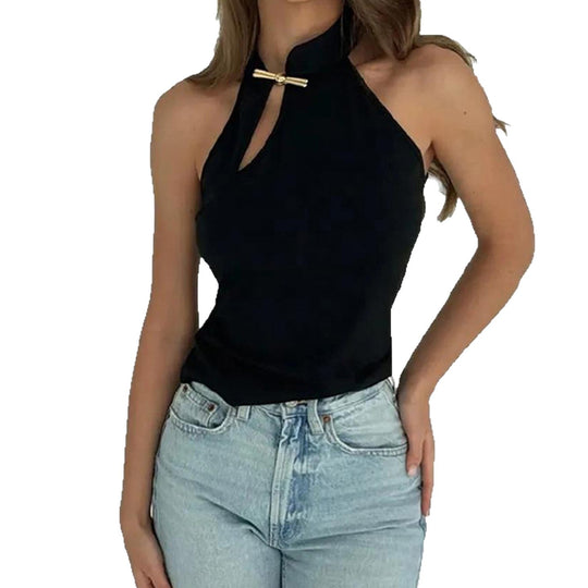 Damen Hochgeschlossenes Sporttop mit dekorativem Schlitz und eleganter Schnalle EB