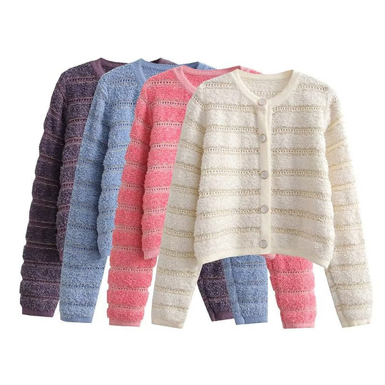 Damen modische Strickjacke mit knöpfbarem Design und feinem Strukturmuster EB