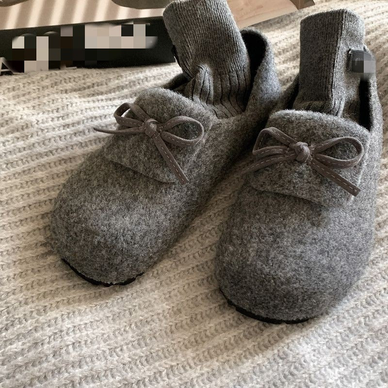 Damen warme Filz-Pantoffeln mit dekorativem Schleifen-Design EB