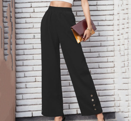 Damen Weite Leisure-Hose mit dekorativen Druckknöpfen EB