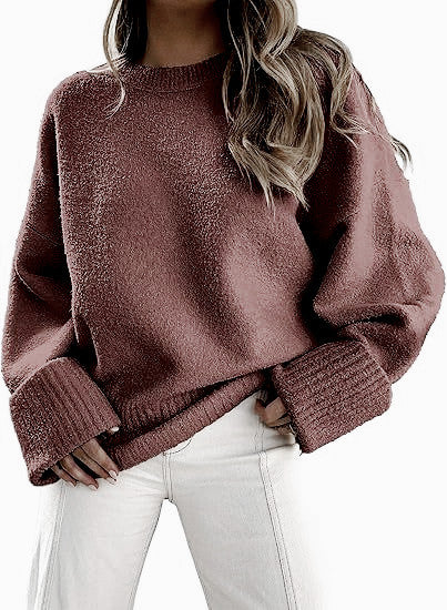 Damen Oversize Bouclé-Strickpullover mit überschnittener Schulter und breiten Bündchen EB