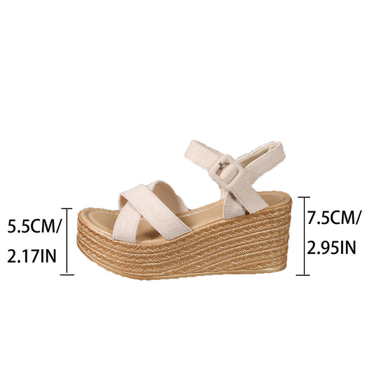 Damen Stylische Plateau-Sandalen mit Knöchelriemen EB