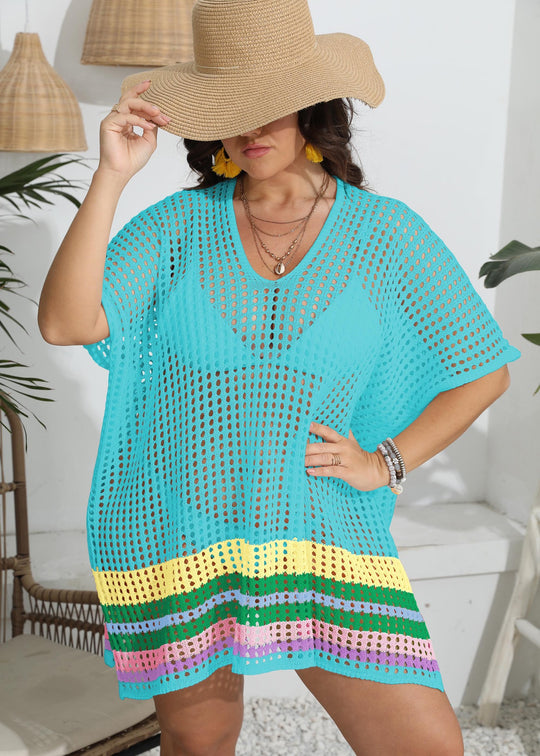 Damen transparenter Strandüberwurf mit buntem Lochdesign EB