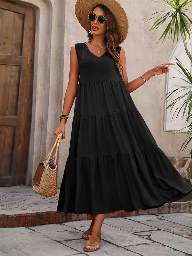 Damen Maxikleid mit lässigem Schnitt und Volantdetails EB