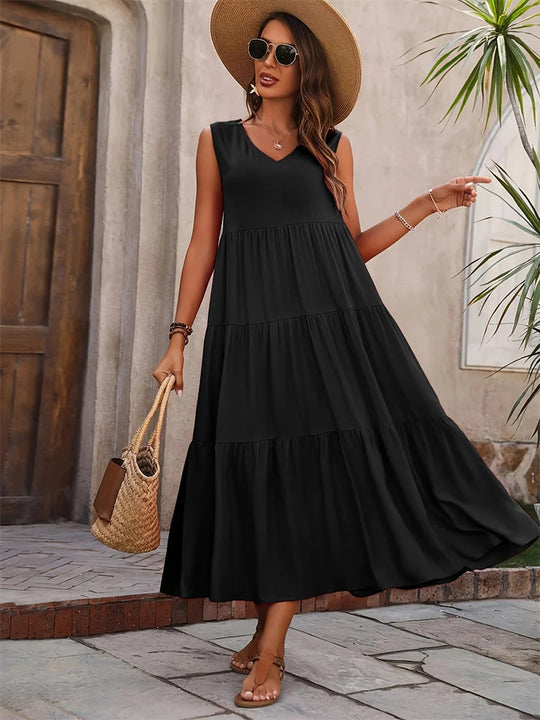 Damen Maxikleid mit lässigem Schnitt und Volantdetails EB