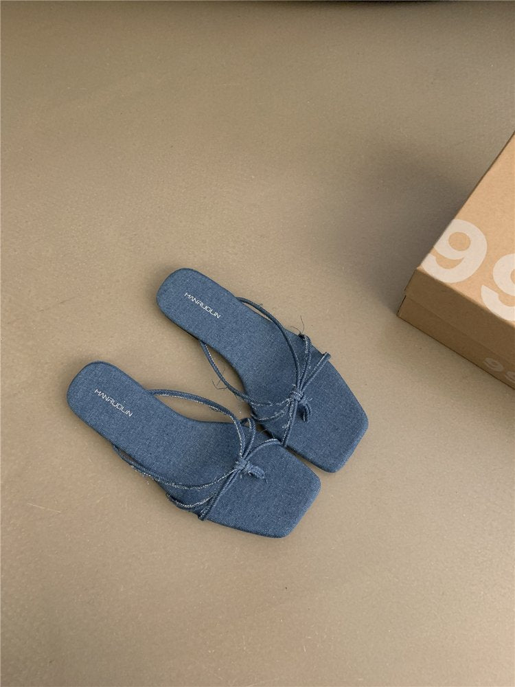 Damen elegante Riemchen-Sandalen mit flachem Absatz EB