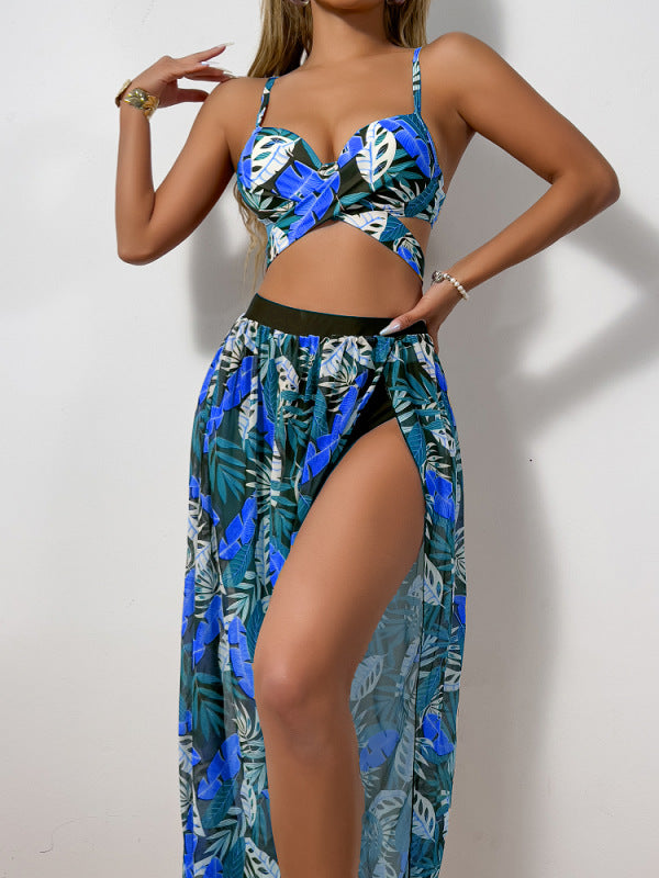 Damen Zweiteiler Bademode mit hohem Beinausschnitt und floralem Design EB