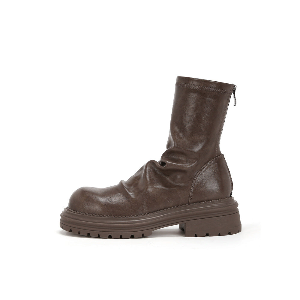 Damen Fashion-Stiefel mit breiter Sohle und elegantem Falten-Design EB
