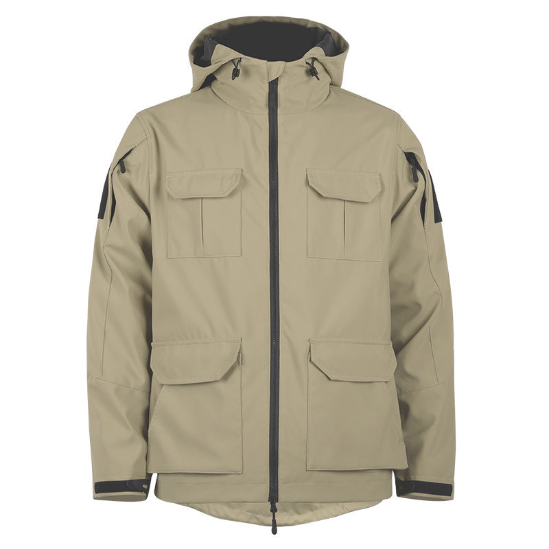 Men's  technical hooded utility field jacket with four flap cargo pockets and two-way zipper EB