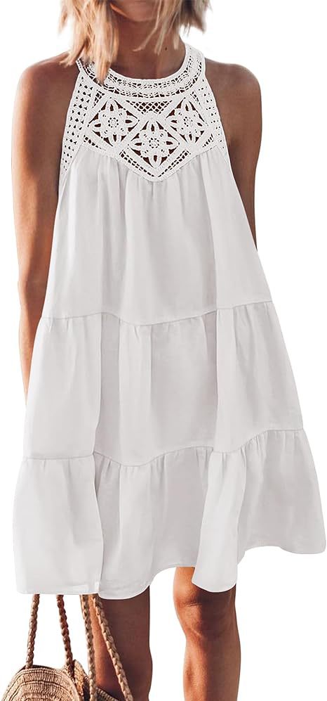 Damen luftiges Sommerkleid mit detaillierter Häkelspitze EB