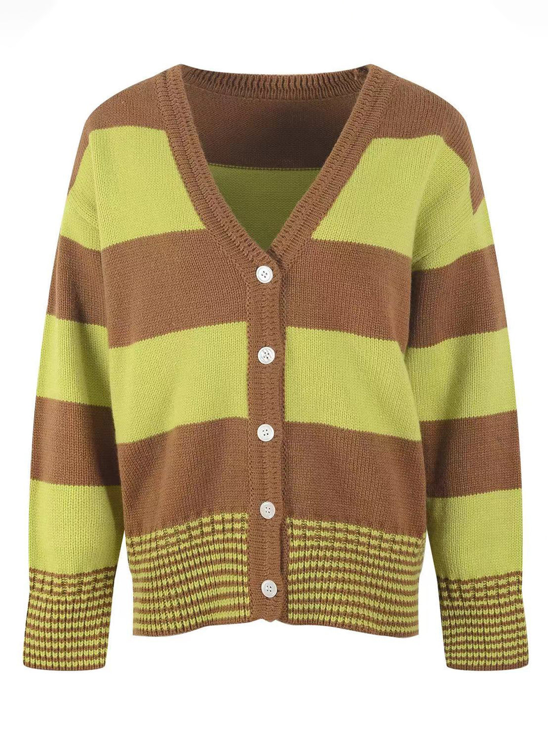 Damen Langarm-Strickjacke mit modernen Streifen und Knopfdetails EB