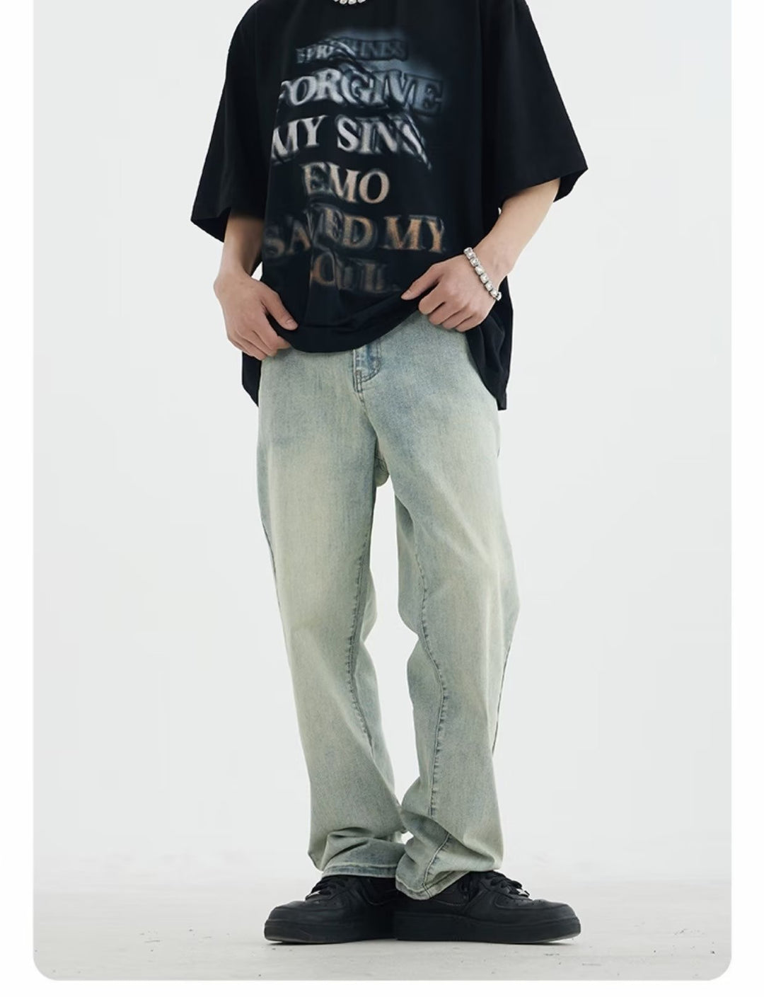 Herren lockere Denim-Jeans mit niedriger Bundhöhe EB