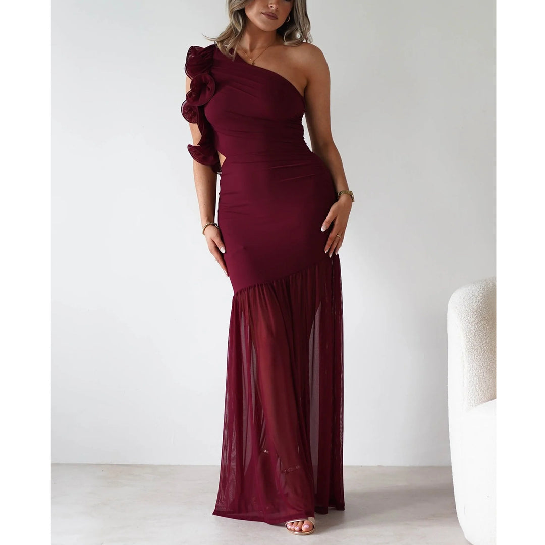 Damen Maxikleid mit asymmetrischem Schnitt und romantischen Rüschendetails EB