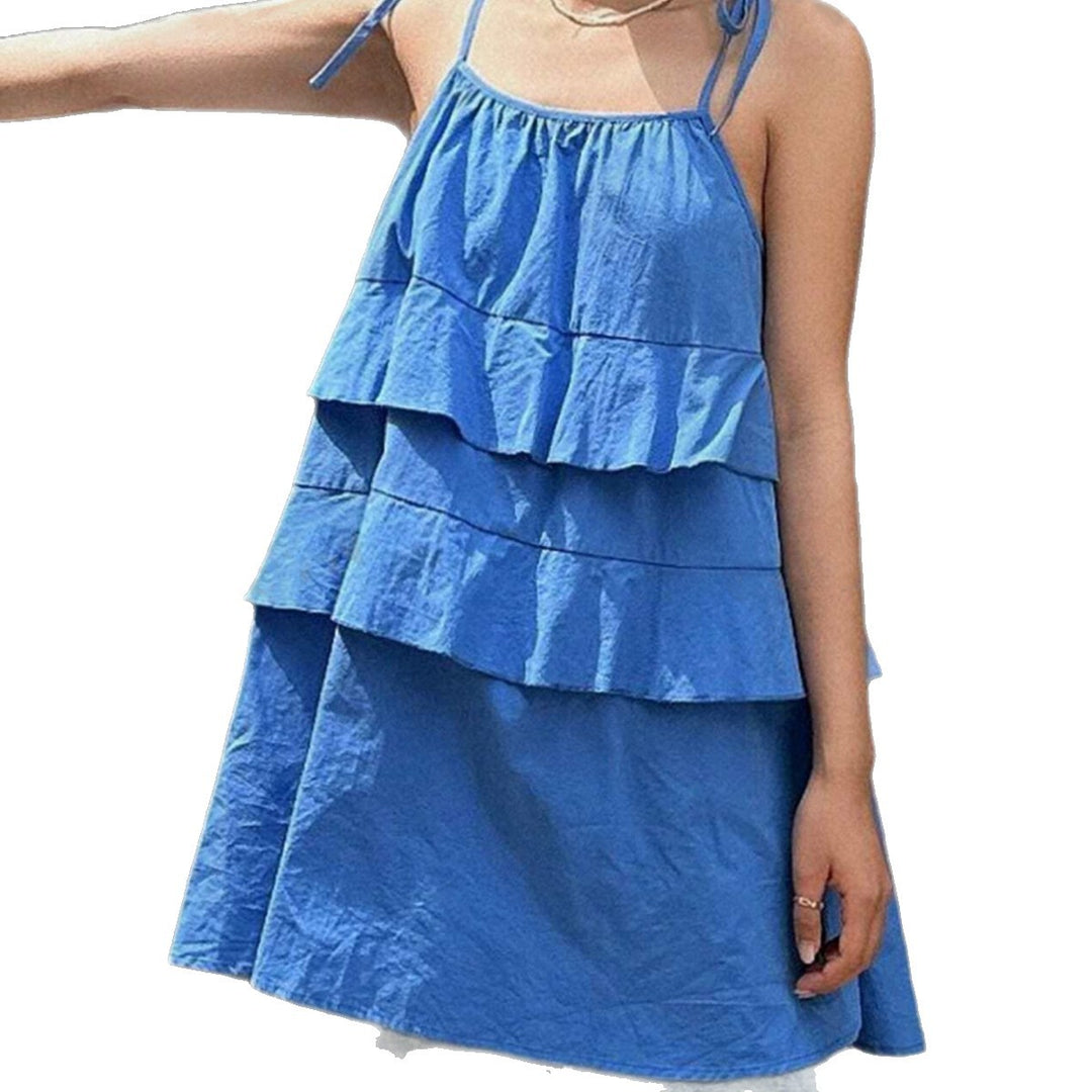 Damen luftiges Schwingkleid mit mehrlagigem Design und verstellbaren Trägern EB
