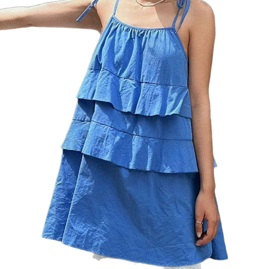Damen luftiges Schwingkleid mit mehrlagigem Design und verstellbaren Trägern EB