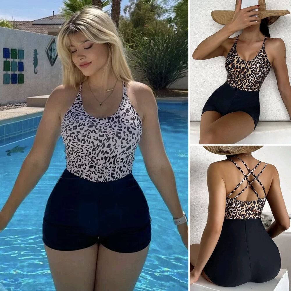 Damen Sportlicher Schwimmanzug mit stylischem Leopardenmuster EB