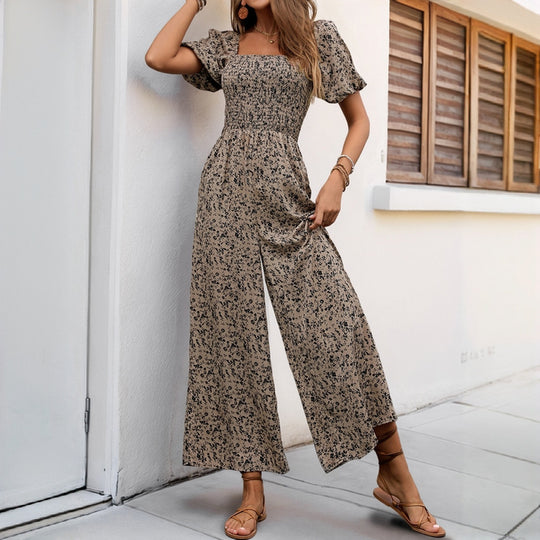 Damen Luftiger Sommeroverall mit Puffärmeln und elastischem Taillenband EB
